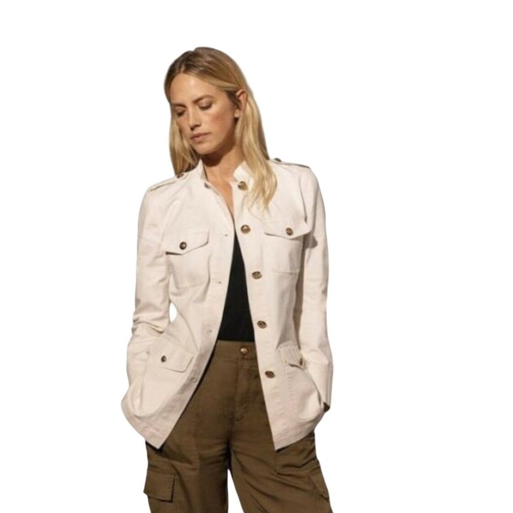 Lauren Ralph Lauren Cream Utility Jacket Military‎ Style Button Front Size L